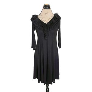 Signature By Robbie Bee Womens Dress Size PM Black Ruffle Corporate Girlboss